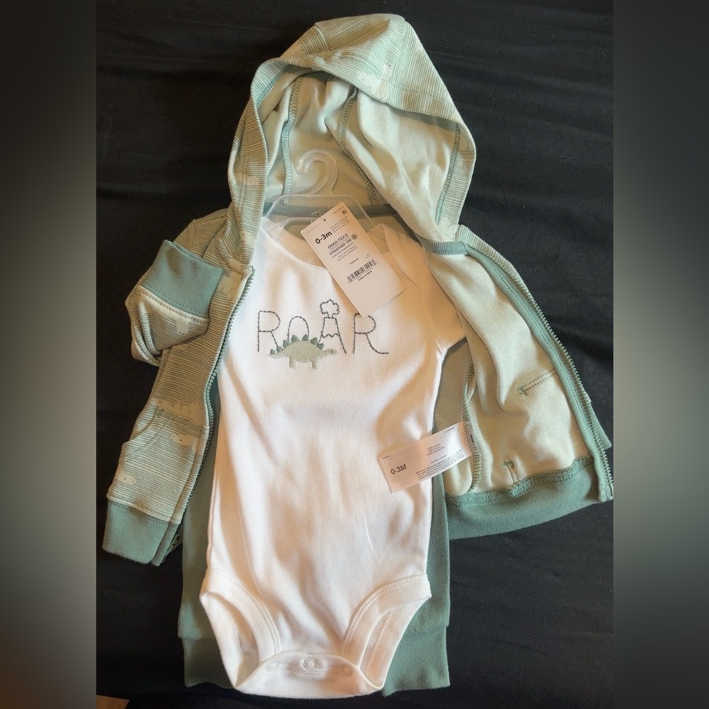 Kids Dinosaur Hoodie and Bodysuit Set - Green and White
